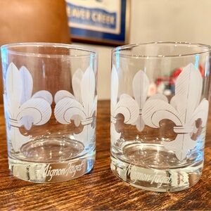 Set of two Mignon Faget brand fleur de lis rocks glasses